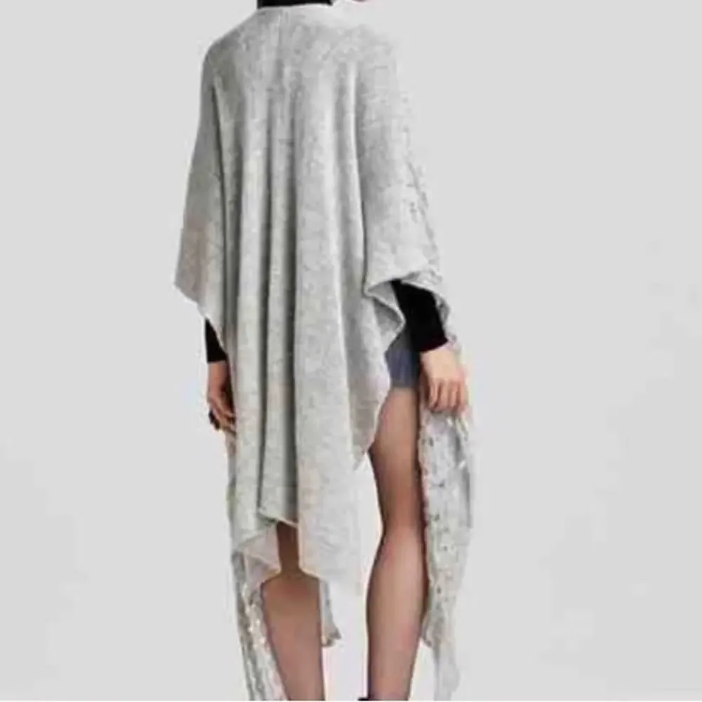 FREE PEOPLE Womens Cable Knit Poncho Cardigan Sweater Shawl in Grey XS/S
